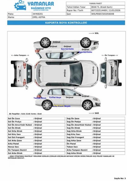TRAMERSİZ SUNROOF COSMO ASTRA HB 2 PARÇA BOYA